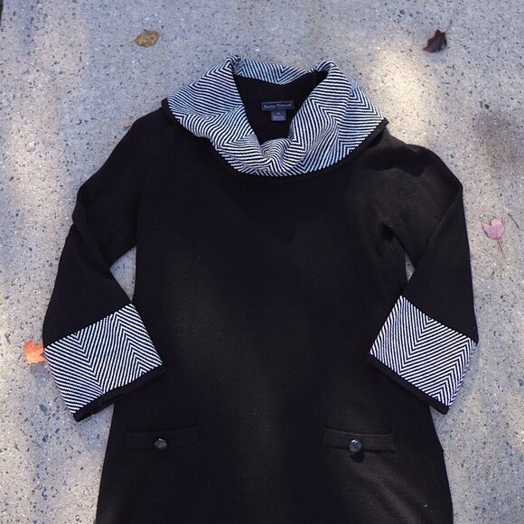 Jessica Howard Houndstooth Cowl Neck Sweater Dress M Black Shift Workwear - Picture 13 of 16